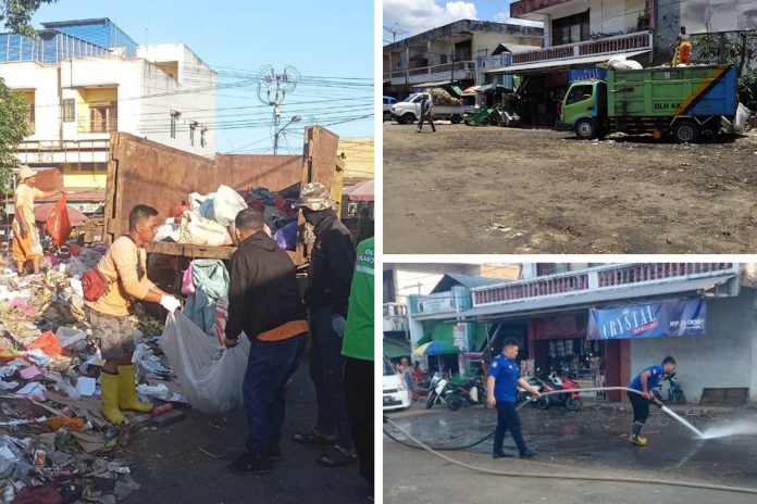 Kolaborasi DLH–Damkar Kotamobagu Tuntaskan Sampah Pasca Lebaran, Lokasi Disterilkan dari Bau Menyengat