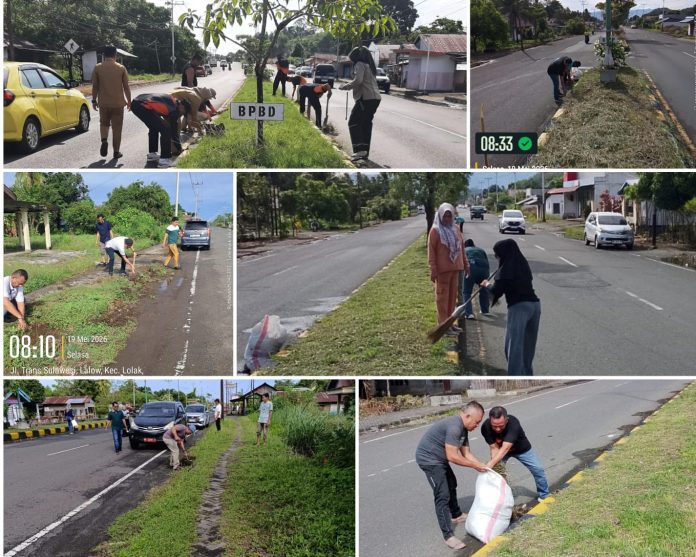 BPJN Sulut Dinilai Abai, Pemkab Bolmong Terjunkan ASN Bersihkan Area Jalur Dua